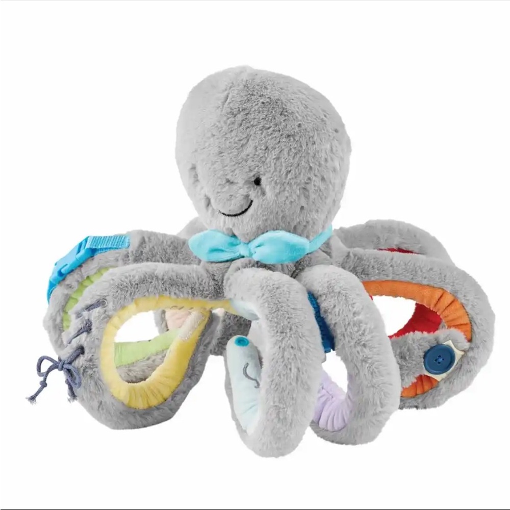 Plush Gray Octopus Toy with Multicolor Tentacles
